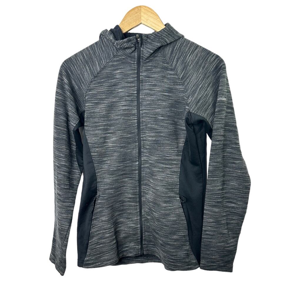 Columbia Black & Gray Fitted Full-Zip Hooded Jacket Women's Small Thumbholes